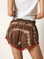 Cotton Pom Pom Shorts - Brown Cream Tie-Dye-view 2