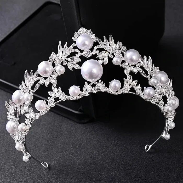 Wedding Hair Accessories - Silver Pearl and Crystal Bridal Tiara