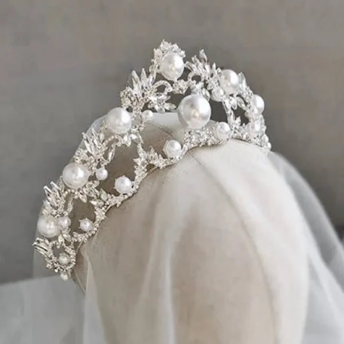 Wedding Hair Accessories - Silver Pearl and Crystal Bridal Tiara