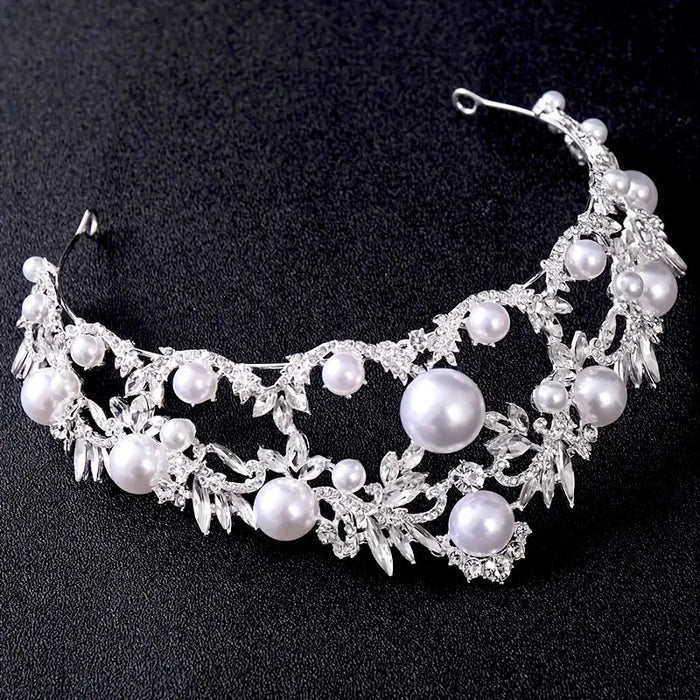 Wedding Hair Accessories - Silver Pearl and Crystal Bridal Tiara