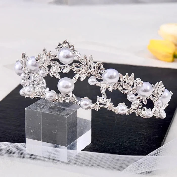 Wedding Hair Accessories - Silver Pearl and Crystal Bridal Tiara