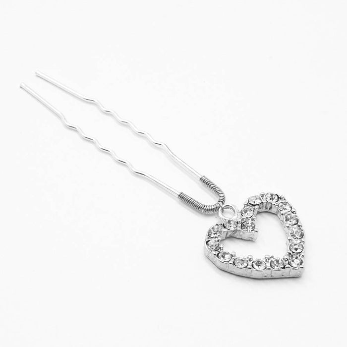 Crystal Heart U Pin - Silver - Set of 1