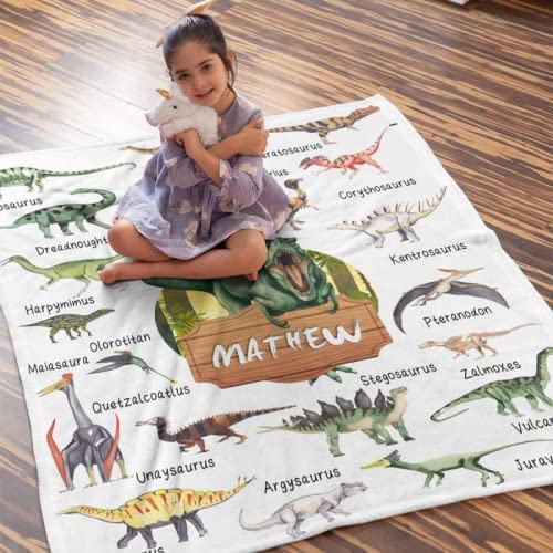 Custom Name Fleece Cartoon Dinosaur Blanket II24