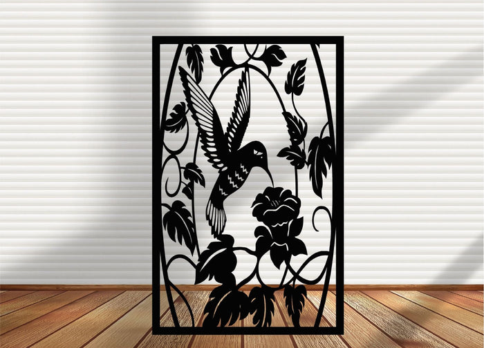 Decorative Garden Metal Panel - Solid Leaf Hummingbird2