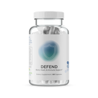 InfiniWell Defend dietary supplement bottle with 60 capsules, front product label on transparent background.
