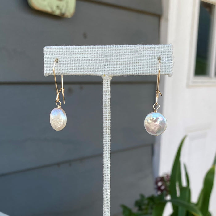 Disc Shaped Pearl Earrings