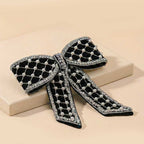 Embellished Velvet Hair Bow Barrette Clip - Black
