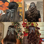 Embellished Velvet Hair Bow Barrette Clip - Black