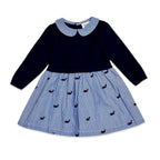 <p>Get ready for cuteness overload with our Embroidered Pinstripe Baby Sweater Knit Dress! Made with all-season, lightweight and breathable organic cotton, this dress features a soft hand feel and high quality design. The sweater knit top and woven pinstripe skirt with embroidered whales add an adorable touch, while the contrast pinstripe peter pan collar completes the look. Perfect for any occasion!