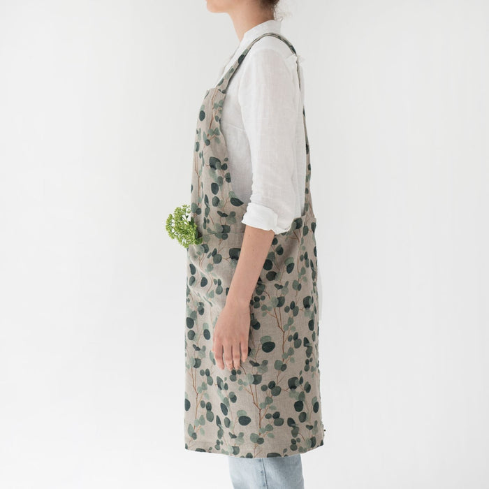 Eucalyptus on Natural Linen Crossback Apron - Linen Tales Global