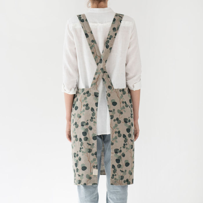 Eucalyptus on Natural Linen Crossback Apron - Linen Tales Global