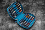 Expansi-Pouch Leather Wide 10 Slots Pen Case - A6 Zip Folio - C. H. Ocean Blue