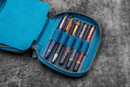 Expansi-Pouch Leather Wide 10 Slots Pen Case - A6 Zip Folio - C. H. Ocean Blue