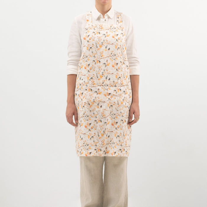 Fall Watercolor Linen Crossback Apron - Linen Tales