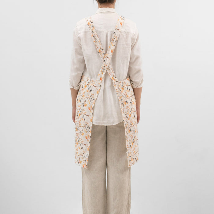 Fall Watercolor Linen Crossback Apron - Linen Tales