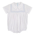 Feltman White/Blue Square Smocked Creeper