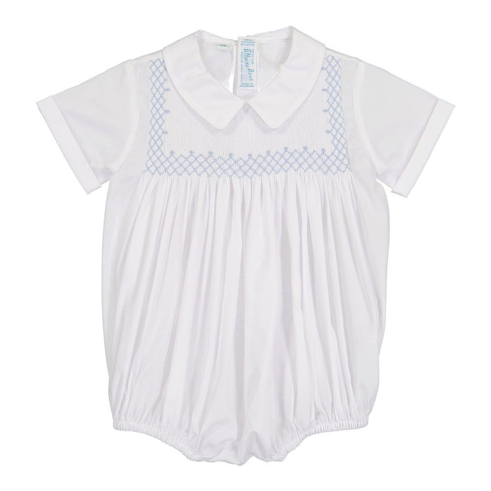 Feltman White/Blue Square Smocked Creeper