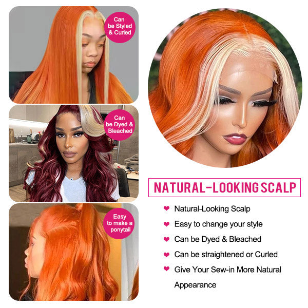 qvr wigs body wave lace front wig with blonde orange hue