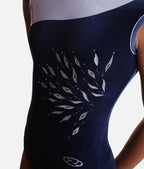 Girls Velvet Gymnastics Leotard with Silver Leaf Design - Z310 (NAVY)