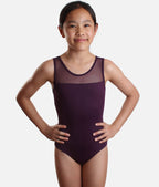 Girls Tank Straps Dance Leotard with Elegant Mesh, Keyhole Back - SL128