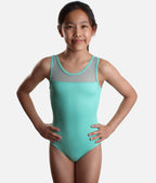 Girls Tank Straps Dance Leotard with Elegant Mesh, Keyhole Back - SL128