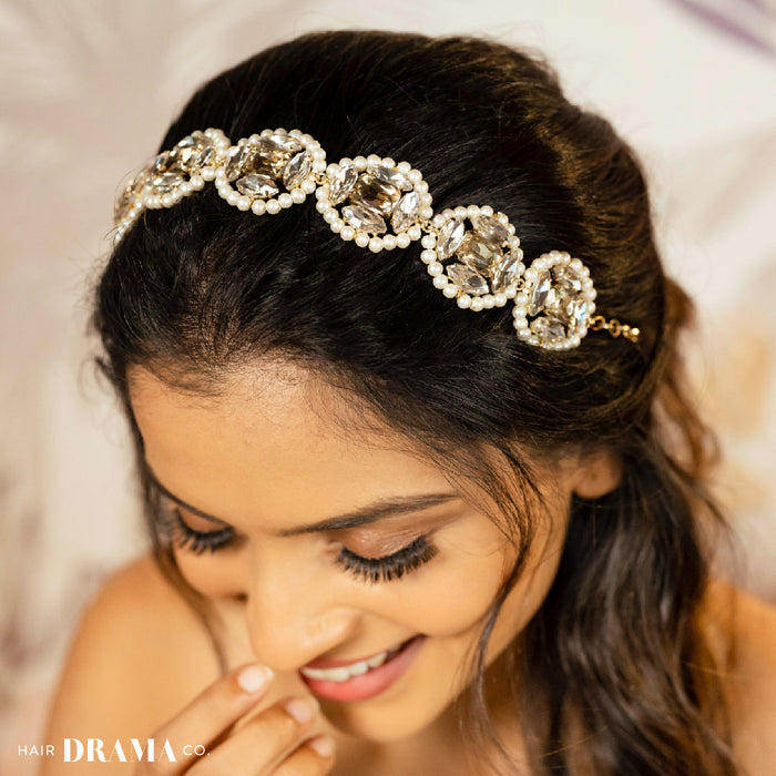 Gold-Plated Crystals & Pearls Studded Head Chain