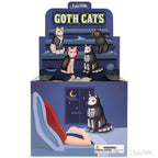 The display box showcases Goth Cats figures in a vinyl bedroom scene and includes a clear warning label.