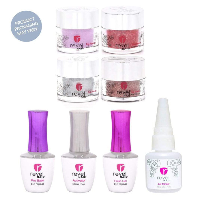 Revel Nail Dip Powder Starter Kit Gushing over Glitter | Four Color Starter Kit