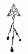 Silver Celtic Triangle Hair Hook with Bead - Ponytail Holder front view