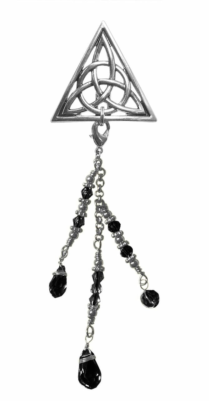 Silver Celtic Triangle Hair Hook with Bead - Ponytail Holder front view