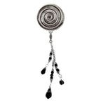 Silver spiral hair hook with bead charms, front view
