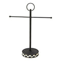 Hand Towel Holder with Finial and black and white checked base
