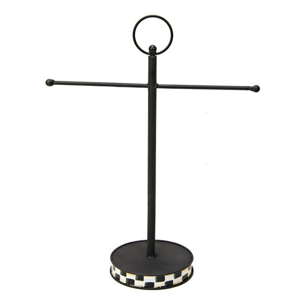 Hand Towel Holder with Finial and black and white checked base