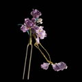 Handcrafted purple Iris Ronghua hairpin with soft velvet-textured silk petals and a delicate gold-tone tassel.