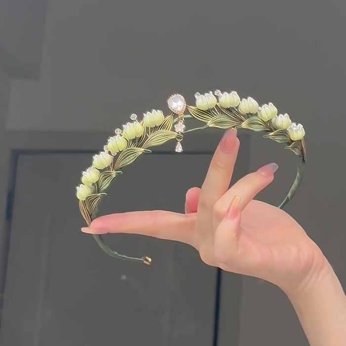 Handmade Lily of the Valley Princess Tiara - Artisanal Chanhua Floral Crown