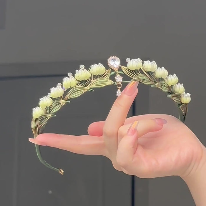Handmade Lily of the Valley Princess Tiara - Artisanal Chanhua Floral Crown
