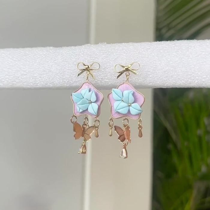 Handmade Star and Bow Chanhua Earrings - Artisanal Floral Drop Earrings