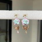 Handmade Star and Bow Chanhua Earrings - Artisanal Floral Drop Earrings
