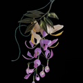 Handcrafted Chanhua wisteria wall art in a wooden frame featuring purple and white thread-wrapped flowers.