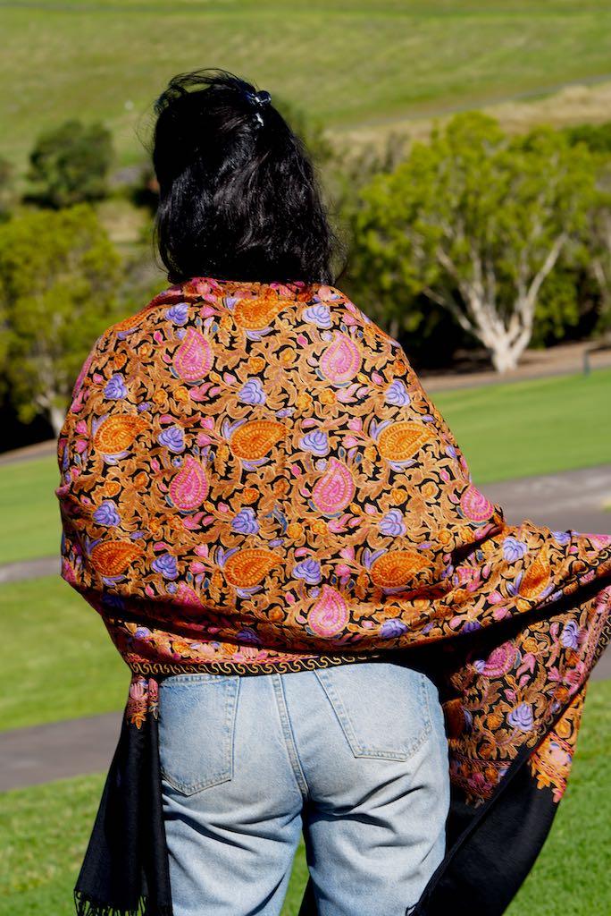Heavy embroidery vintage paisley design pashmina shawl gives you a classic looks and gets everyone attention!