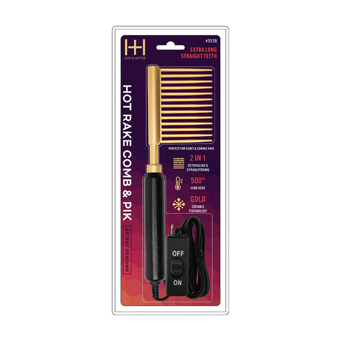 ANNIE ceramic hot comb for natural hair gold hot rake with extra long teeth and black handle