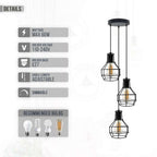 Industrial 3 Light Metal Cage Shade Hanging Pendant Light ~ 5125