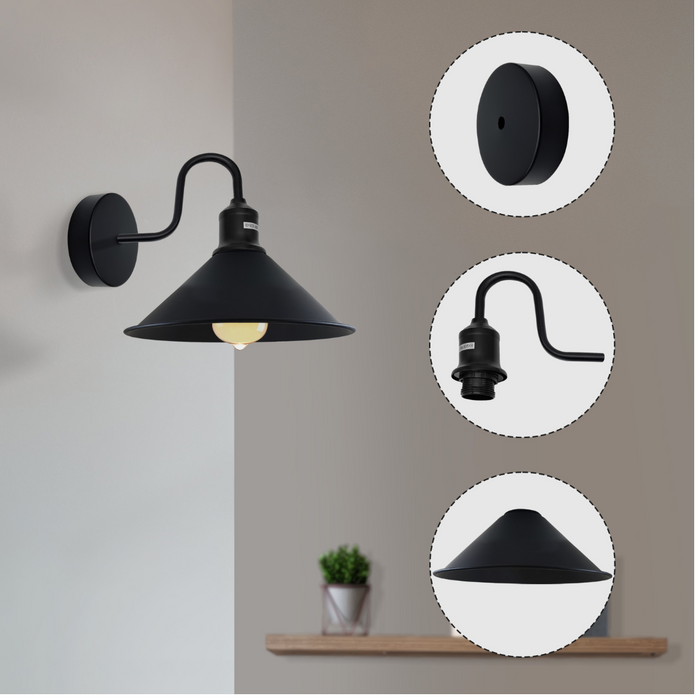 Industrial Swan Neck Wall Light Cone Shade E27~2484
