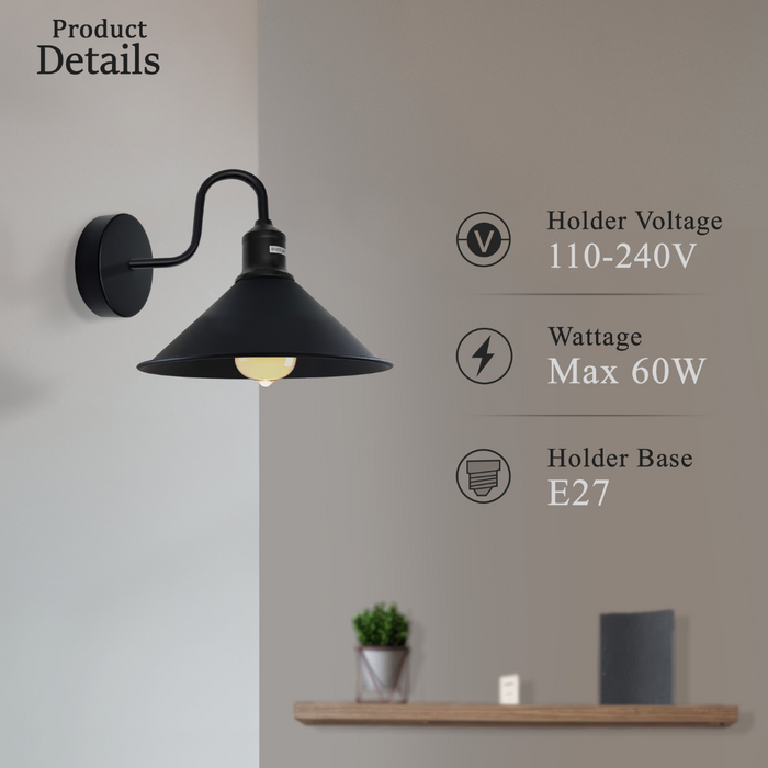 Industrial Swan Neck Wall Light Cone Shade E27~2484