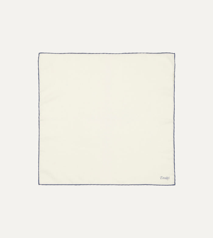 Ivory and Blue Shoestring Border Silk Pocket Square