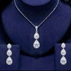 Wedding Jewelry - Cubic Zirconia Bridal Backdrop Necklace and Earrings Set
