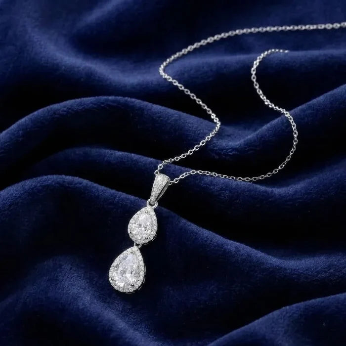 Silver CZ Bridal Necklace & Earrings Set