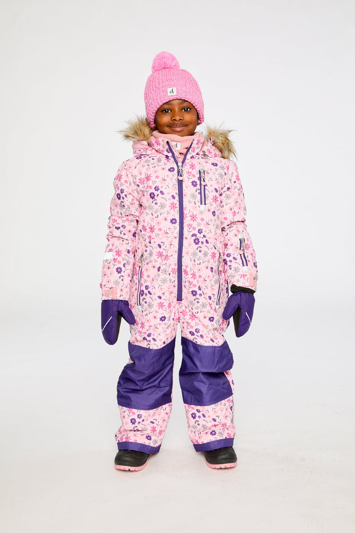 Kids One Piece Play Snowsuit Pink Mini Flower Print-1