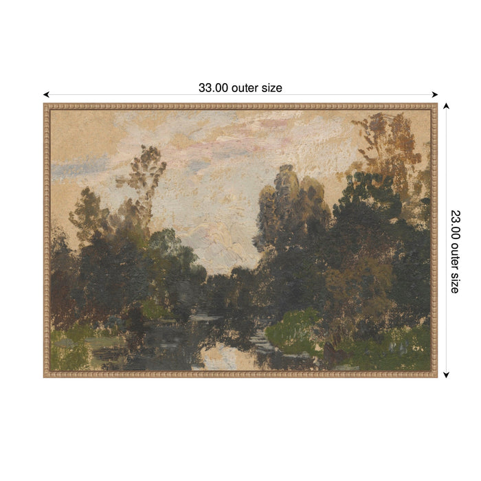River Barycz landscape reproduction after Adolf Dressler, supplier dimension illustration