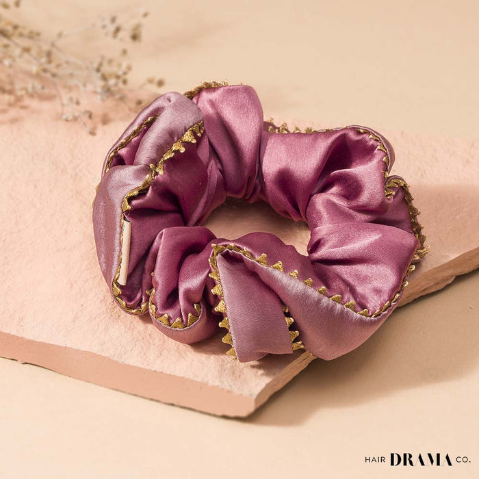 Large Dual color Silk Satin Scrunchy with Gota Patti - Lilac